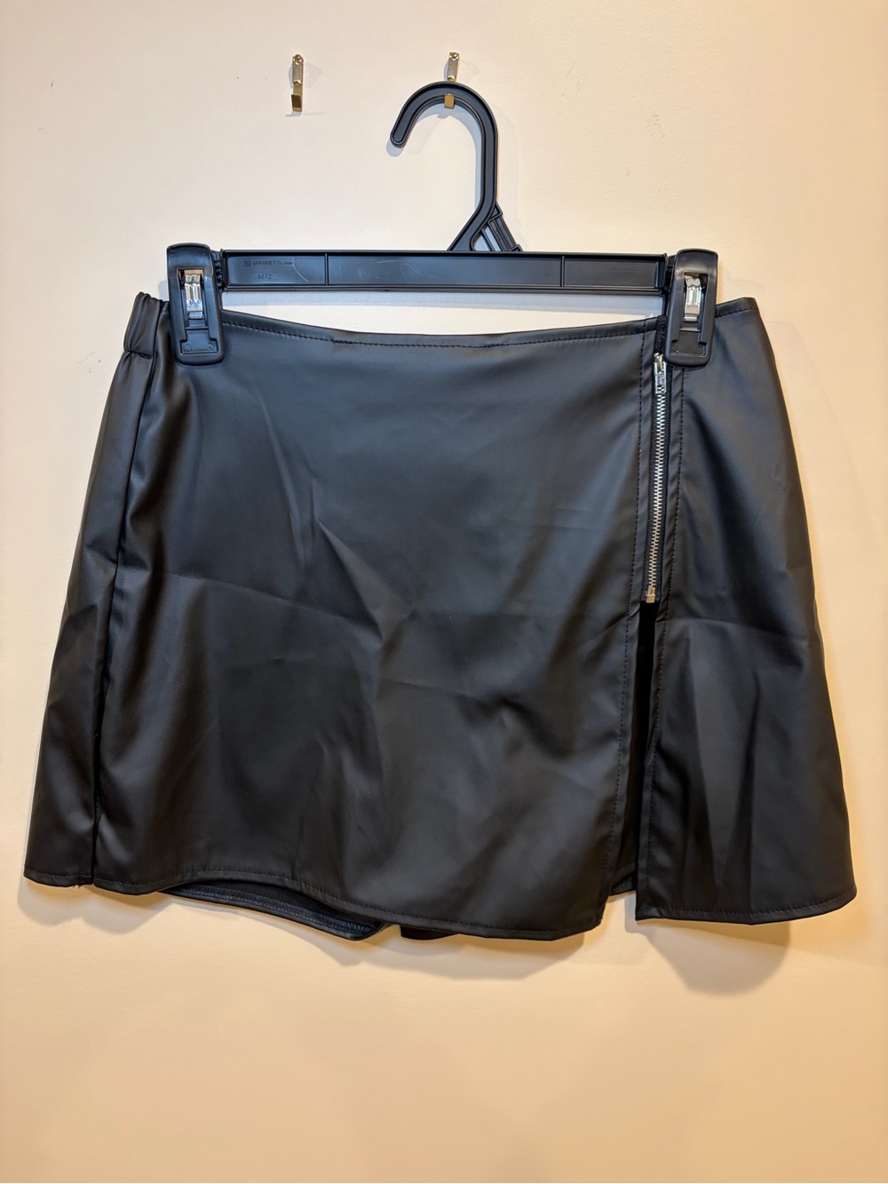 Black Faux Leather Mini Skirt with Side Zip